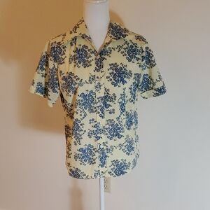 Vintahe Grants Yellow And Blue Flower Print Top